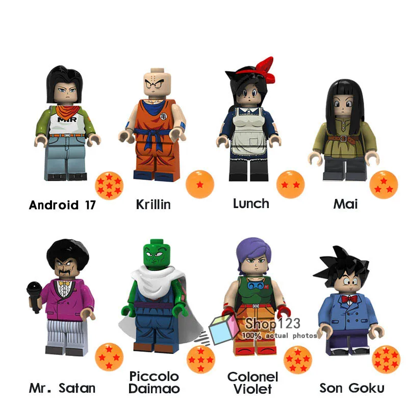 8 pcs/lot Dragon Ball Z Anime Action Son Goku Krillin Tien Shinhan Android 17 Building Blocks Children Toys - Цвет: Синий