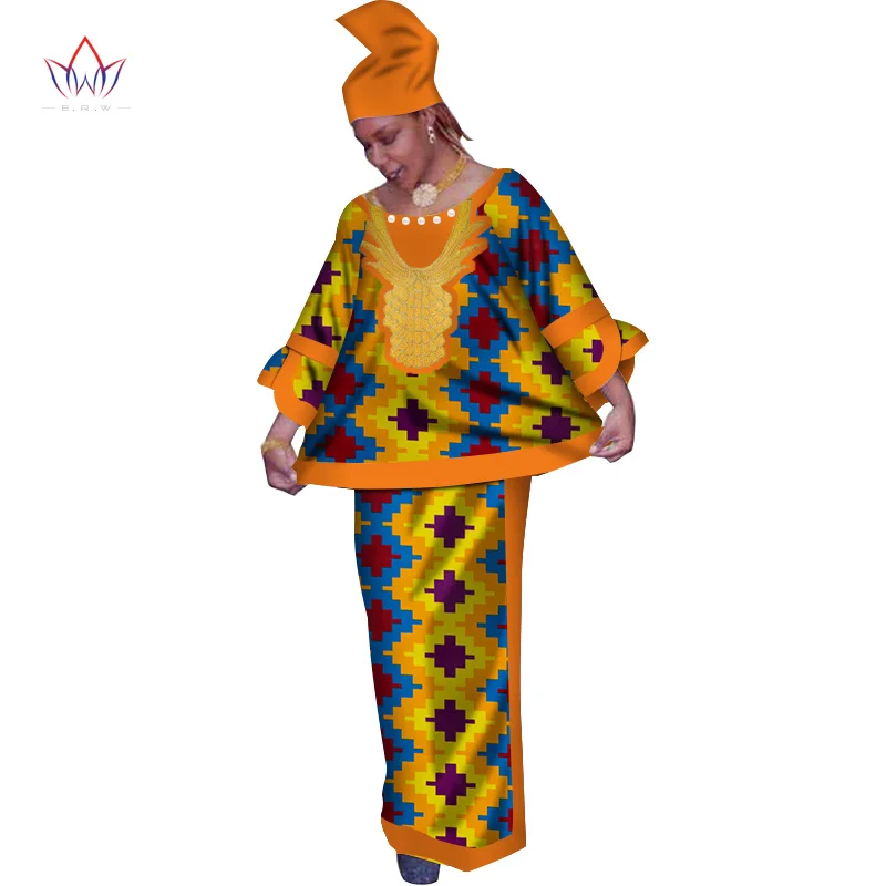 Традиционная африканская одежда Базен Riche платье с платок комплект из 2 предметов топы и Африканская юбка с принтом размера плюс 6XL WY199 - Цвет: 20
