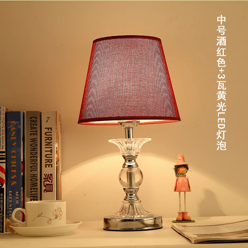  Modern Simple Linen Lampshade Study Bedroom Bedside Lamp Desk European Fashion LED Crystal Table La