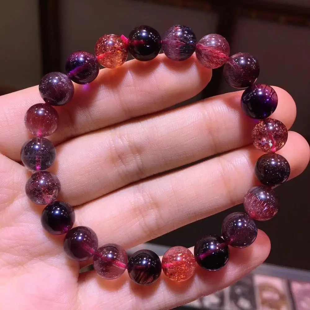 

Genuine Natural Lepidocrocite Quartz Bracelet 9.3mm Colorful Super Seven Stone Round Beads Stretch Crystal AAAAA Certificate