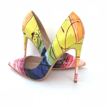 

2020 new yellow high heels stiletto pointed toe small size women's shoes sexy color matching shallow mouth shoes