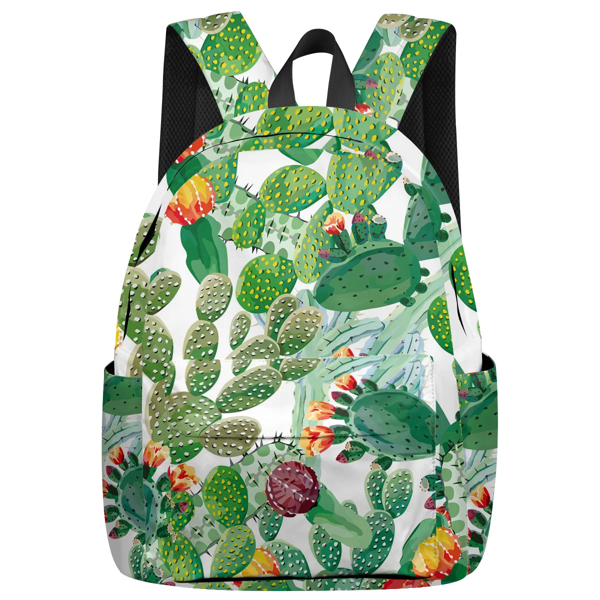 

WHEREISART Watercolor Plant Cactus Backpacks Night Light Reflective Bottle Side Pockets College Backpacks Notebook Backpack