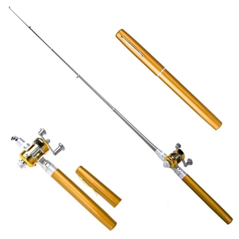 Portable Pocket Telescopic Mini Fishing Pole Pen Shape Folded Fishing Rods With Reel Wheel Folded River Lake Stream Fishing