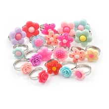 

5Pcs Colorful Rose Flower Polymer Clay Children Rings Adjustable Size Kids Gift DIY Craft Toys