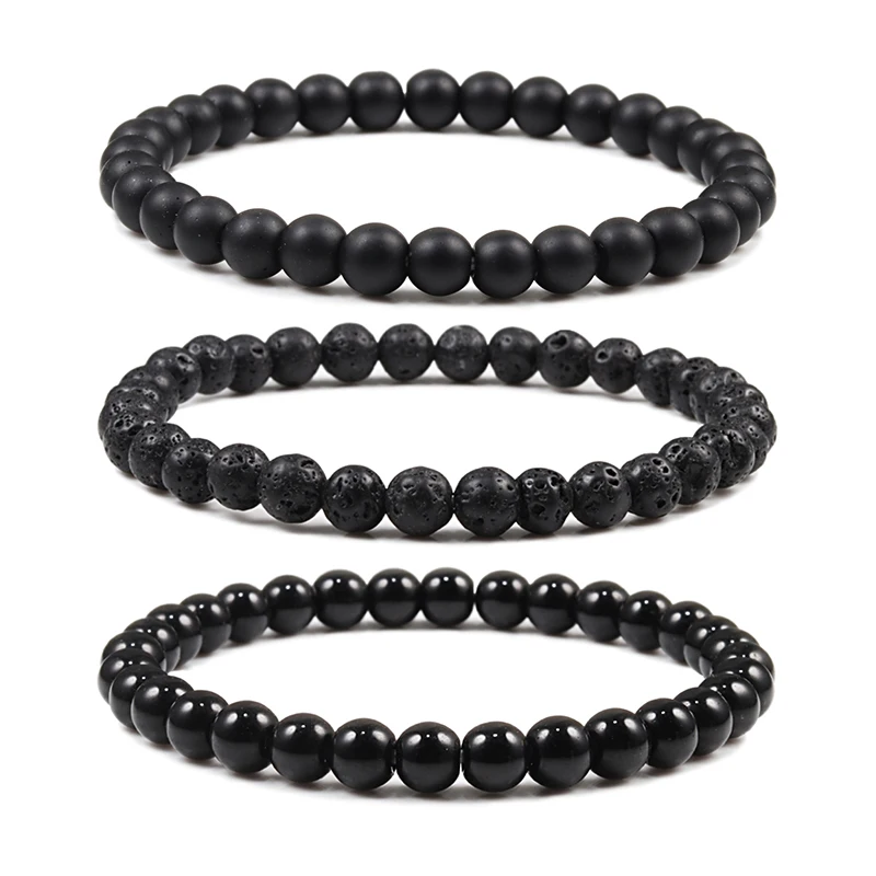 

Natural Stone Elastic Bracelet 6mm Charm Men Black Lava Blue Beads Strand Bracelets for Women Yoga Meditation Jewelry pulseira