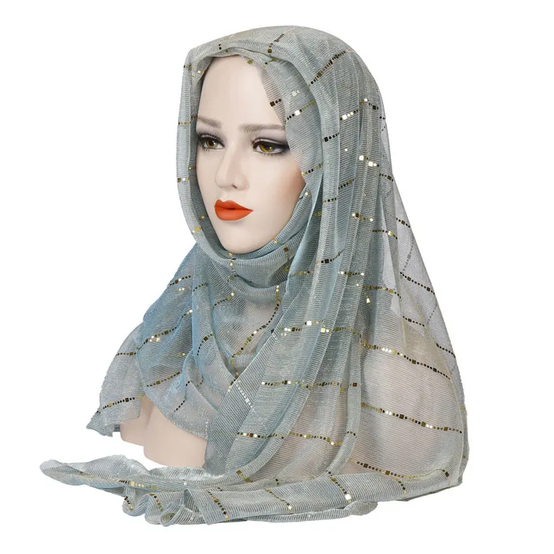 Женский шарф, модный, блестящий, с блестками, золотой, серебряный, пряжа, мусульманский хиджаб, шаль, шарфы, исламский арабский головной шарф, обертывания, вуали