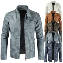 Осенняя новая лучшая мужская однотонная высококачественная повседневная модная трендовая кожаная куртка с воротником-стойкой повседневная куртка
