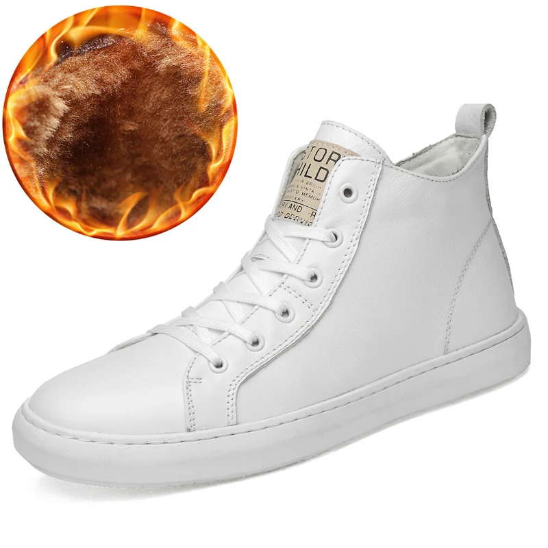 White(Fur) Черные высокие мужские кожаные теннисные кроссовки Masculino Sneaker мужские спортивные туфли для мужчин Zapatillas Deportivas Hombre Coturno - Цвет: White(Fur)
