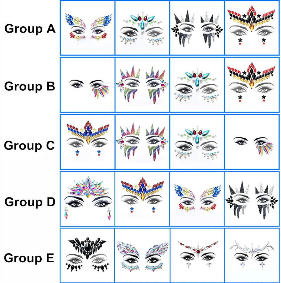 Драгоценные камни блестящие на лицо, 4 шт в упаковке женские глаза Кристальные украшения для Хэллоуина фестивалей Cosplayers макияж Красивая татуировка наклейки