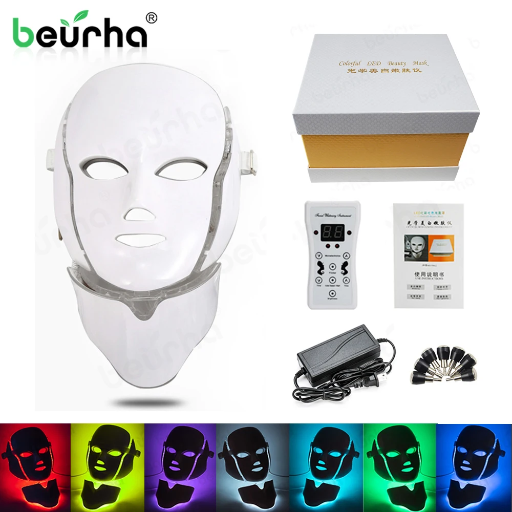 

7 Colors LED Facial Mask Beauty Skin Rejuvenation Photon LightMask with Neck Therapy Wrinkle Acne Tighten Skin Tool