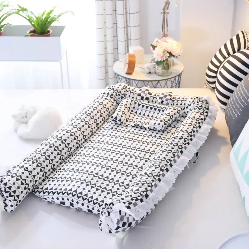 Детская кроватка-кровать, портативная детская кроватка для новорожденных, дышащая и спальное гнездо с подушкой