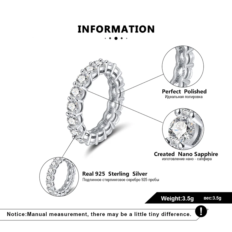 ORSA JEWELS Настоящее 925 полное кольцо с сапфиром, аксессуары из стерлингового серебра и розового цвета, блестящее кольцо, хорошее ювелирное изделие SR167