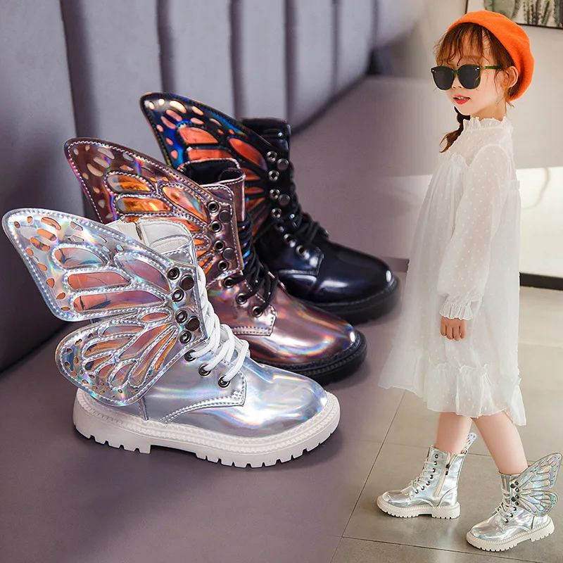 

Children's Boots Autumn and Winter New Girls Boots Butterfly Side Zipper Non-slip Shoes Princess Shoes