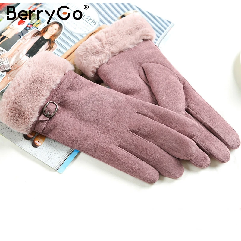 BerryGo модные толстые полный палец Зимние перчатки женские уличные перчатки для вождения женские перчатки варежки замшевые ветрозащитные женские теплые меховые перчатки