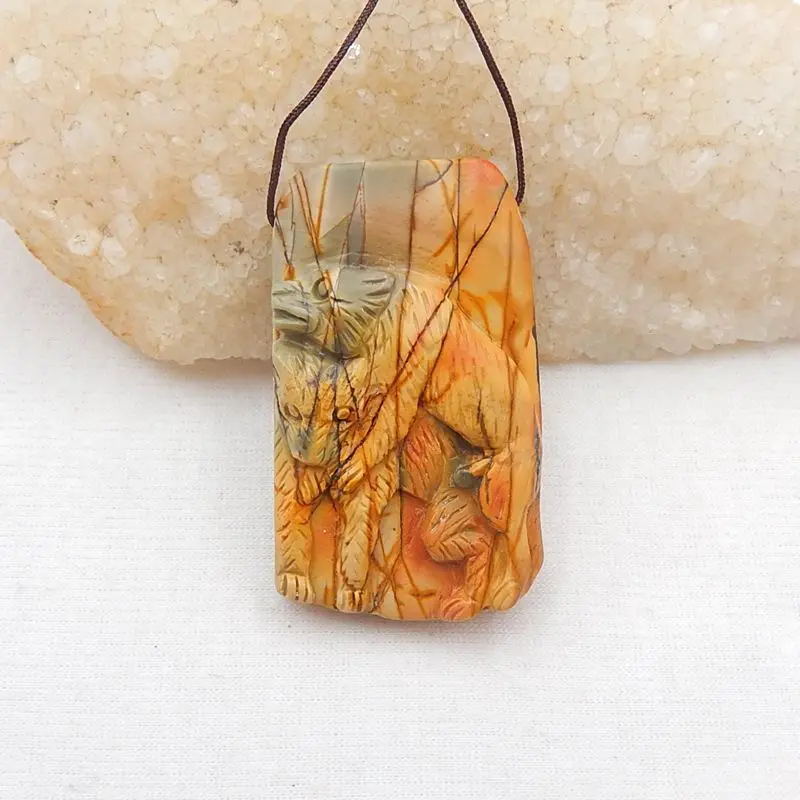 Support For Custom Carved Animal Multi-Color picasso Jasper Necklace Pendant 53x32x12mm 36g Fashion jewelry for man party gift