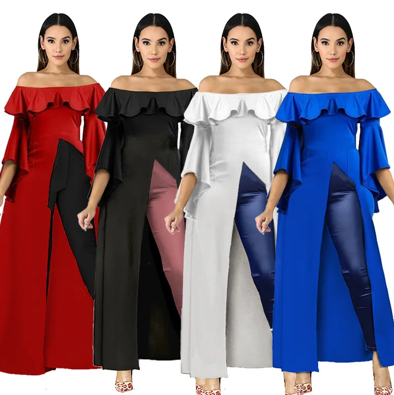 

One word collar elegant evening dress satin formal formal dresses Open fork Floor-Length Long evening gown robe de soiree