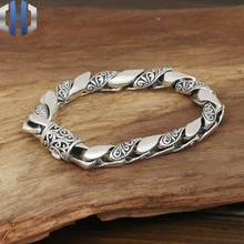 S925 стерлингового серебра ювелирные изделия Мужская мода ручной работы личности Ретро тайский серебряный глянцевый резной браслет