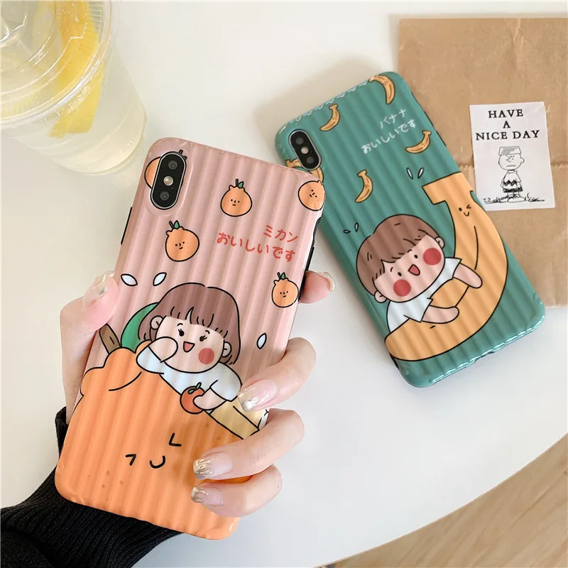 

For iPhone 7 8 Plus XS Max/XR Luggage Suitcase Phone Case For iPhone 7 Plus X 6s 6Plus Banana girl Orange boy Pattern Soft Cover