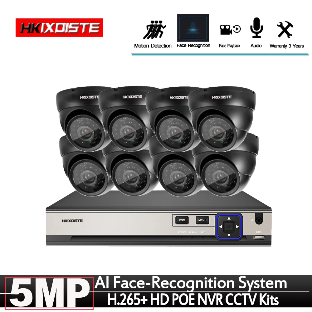 Камера видеонаблюдения Xmeye 8 каналов POE NVR функция Plug and play распознавания лиц 5 МП