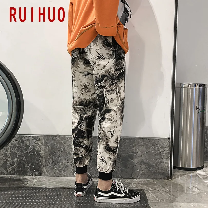 RUIHUO, мужские камуфляжные брюки длиной до щиколотки, уличная одежда, камуфляжные мужские брюки, брюки для бега, Мужские штаны в стиле хип-хоп, спортивные штаны XXL, осень