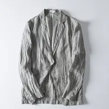 Мужской Блейзер, приталенный, льняной, с карманами, в полоску, мужской костюм, пиджак, Повседневный, с длинным рукавом, костюмы, Блейзер, верхняя одежда, veste, костюм homme