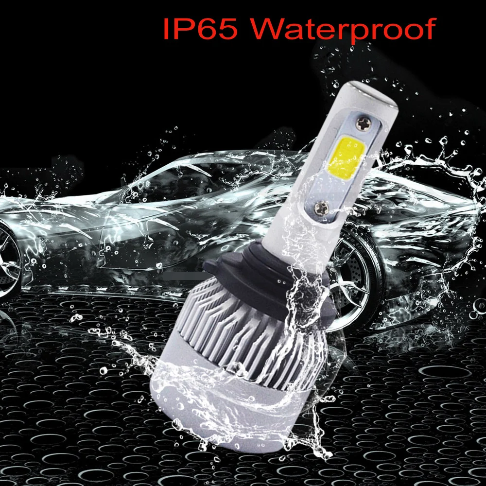 Hviero 2Pcs S2 9006 HB4 Cob Headlight WaterProof Car Bright Bulb Single Beam 72W 8000LM 6500K Automobile Headlamp White DC 12V 24V