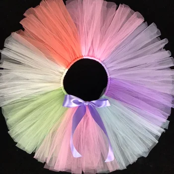 

Girls Pastel Tutu Skirts Kids Ballet Dance Tutus Tulle Pettiskirts Underskirt with Purple Bow Children Party Costume Skirts 3PCS