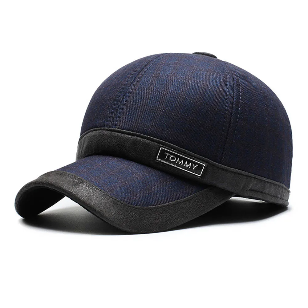 Blue Baseball Cap FS Зима Открытый держать ухо теплый Бейсбол кепки для мужчин серый синий толстый хлопок плед женщин шляпа с ушками Casquette хомм - Цвет: Blue Baseball Cap