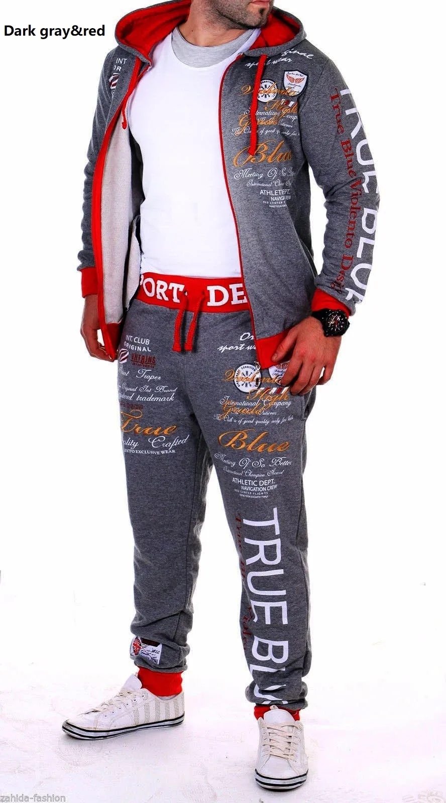 dark gray red Бренд ZOGAA, мужские спортивные костюмы, повседневные костюмы из 2 предметов, Толстовки, Толстовки и штаны, комплекты, уличная одежда, мужской спортивный костюм, спортивные штаны для бега - Цвет: dark gray red