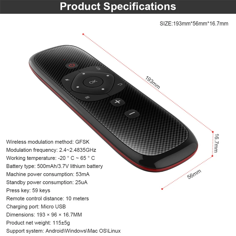 Беспроводная клавиатура W2 Flying Air Mouse 2 4G голосовая ТВ приставка поддержка ПК/VS/W1/I8/и