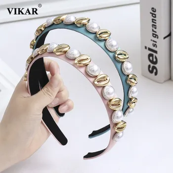 

VIKAR Women High Quality Pearl Conch Headband Head Hoop Summer Fashion Hairband Headwear Hair Band Accessories Girls Hot 2020