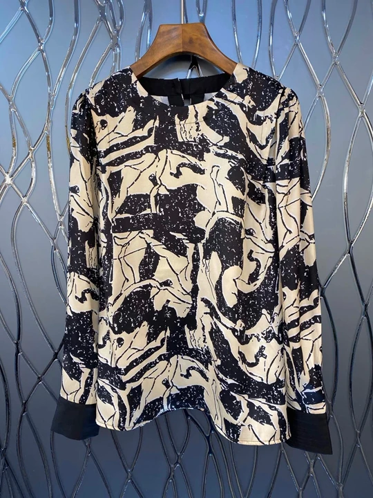 awn new women's round neck print decoration long sleeve versatile top 1116