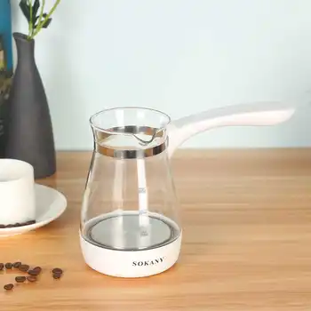

500ml Portable Coffee Maker Pot Home Electrical Turkish Greek Coffee Kettle Heat Resistant EU Plug Clear Glass + Stainless Steel