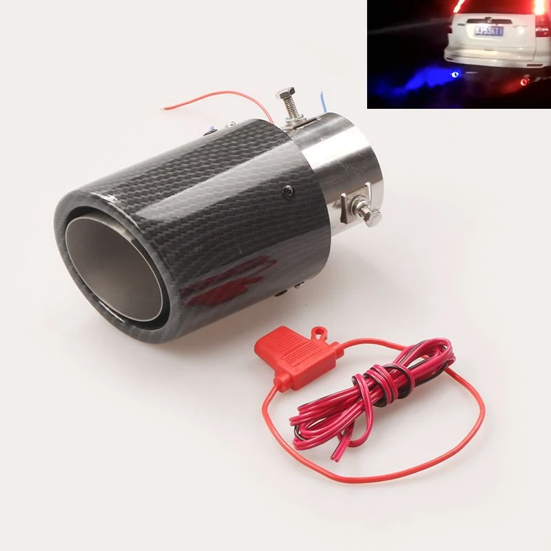 Universal Car Modified Exhaust Muffler Tip Tail Pipe Carbon Fiber Blue Red LED Flaming Luminous Chrome Silencer Turbo Sport | Автомобили и