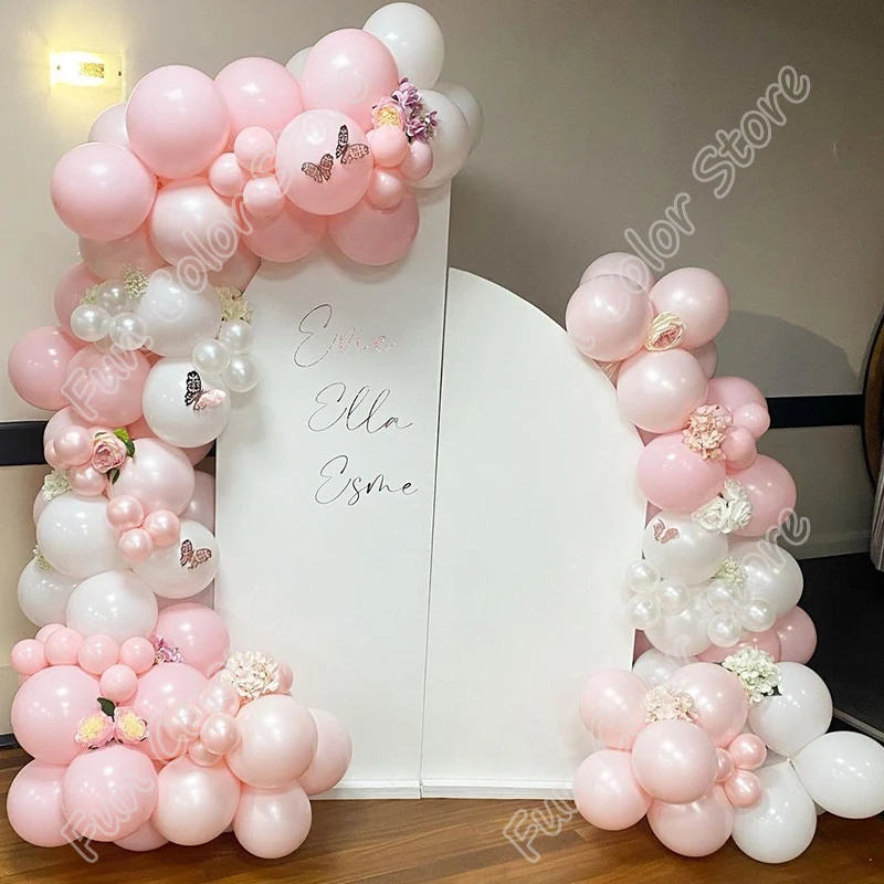 

115pcs Doubled Pearl Pink Memorial Day Party Arch Background Baby Shower Event Celebration Decor Birthday Balloons Garland Kits