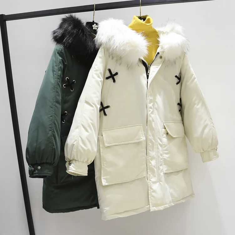 

Mid-length down Jacket Cotton-padded Clothes Women's Loose-Fit CHIC Large Fur Collar down Coat Students Thick Cotton Overcoat S2