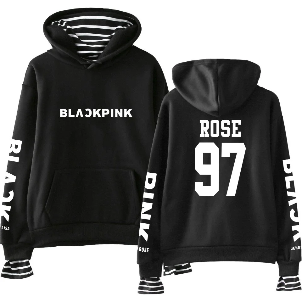 Black 97ROSE kpop Harajuku черно-розовые повседневные свободные поддельные два предмета толстовки с длинным рукавом корейский стиль толстовки высокое качество Sudadera - Цвет: Black 97ROSE