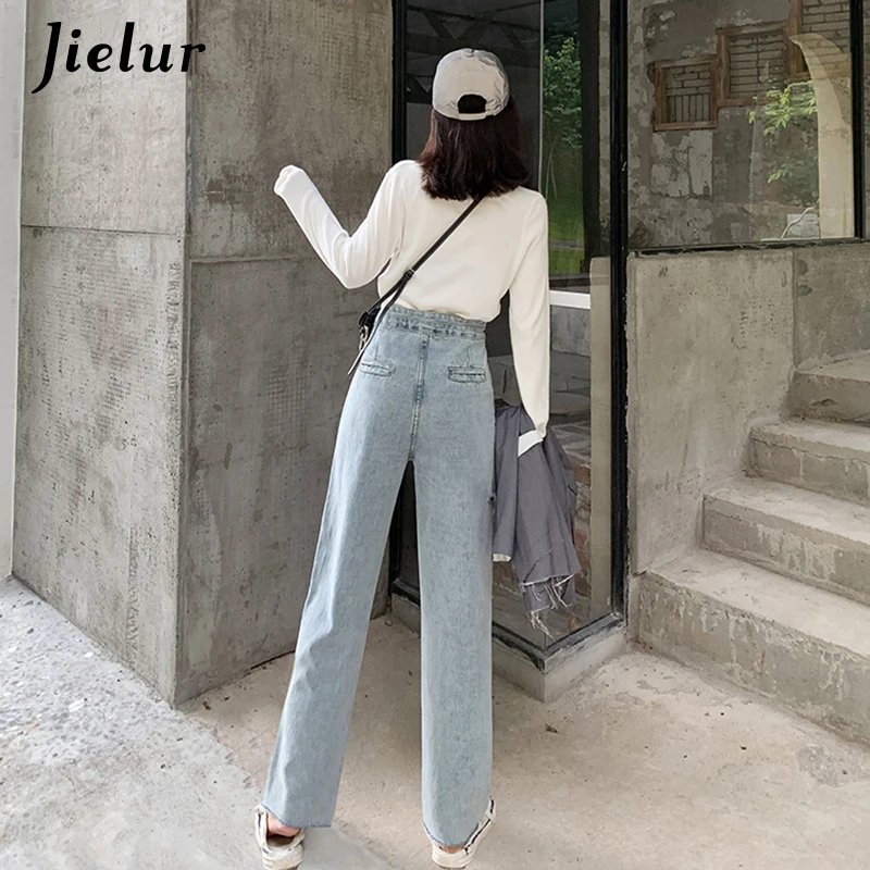 Jielur однотонные джинсы с высокой талией джинсовые брюки Femme Hole Hipster Basic новые женские джинсы Harajuku свободные