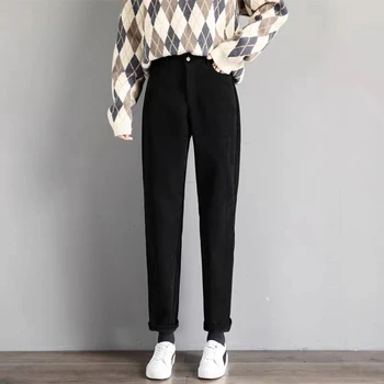 

2020 Streetwear Women Pants Elastic High Waist Pockets Suede Harem Pants Casual Autumn Plus Size Trousers Women Pantalones Mujer