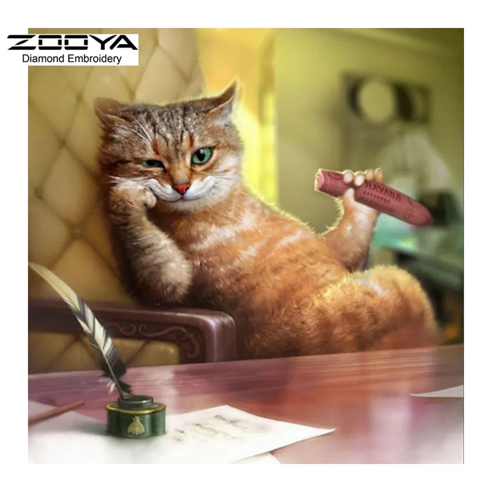 Рукоделие Алмазная вышитый милый кот есть колбасу мышление Алмазная Картина Вышивка крестом Стразы полная дрель BJ205 - Цвет: BJ205-1