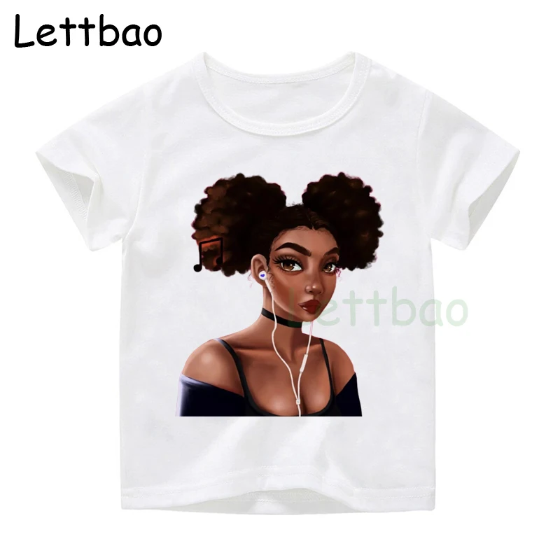 

New Black Girl Melanin Poppin Queen Art Harajuku Fashion Short Sleeve Cute Girls T-shirt Sweet Toddler Girls Clothing