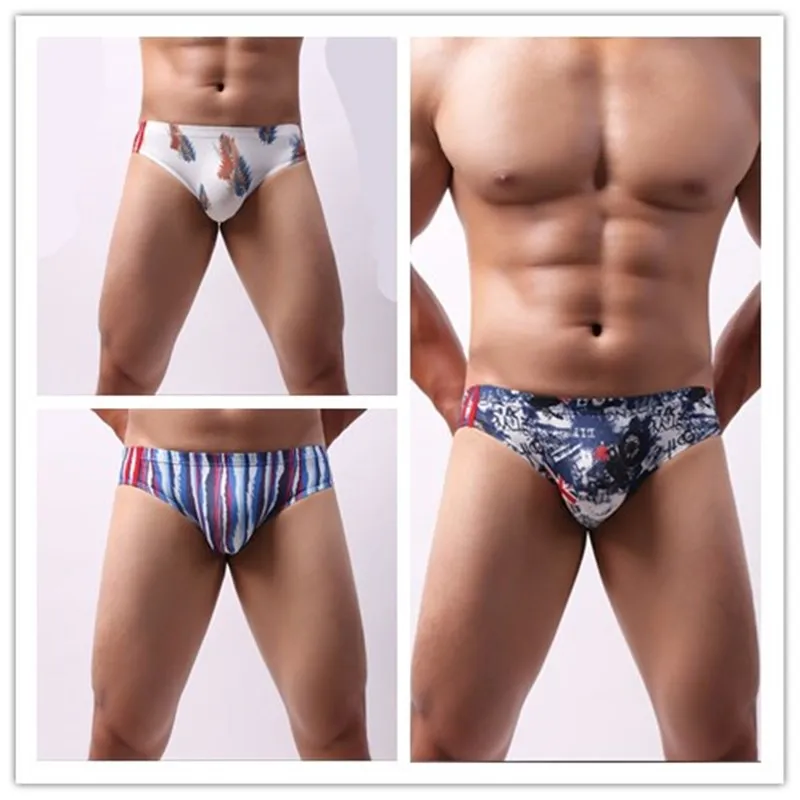 

Sexy low-waist men's underwear briefs printing U-convex design underwear mesh breathable moisture wicking bikini beach pants