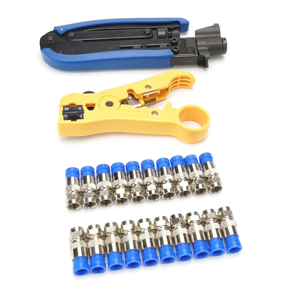 

Cable Stripping Crimping Pliers Crimper Stripper With F Compression Connectors Coaxial Cable Crimper Crimping Tool Set Kit