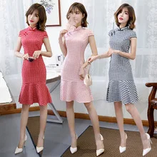 Autumn Cross Border New Style Lace Cheongsam Name Wind-Style Complex Short Middle-aged Women WOMEN'S Dress Women Dress Whol