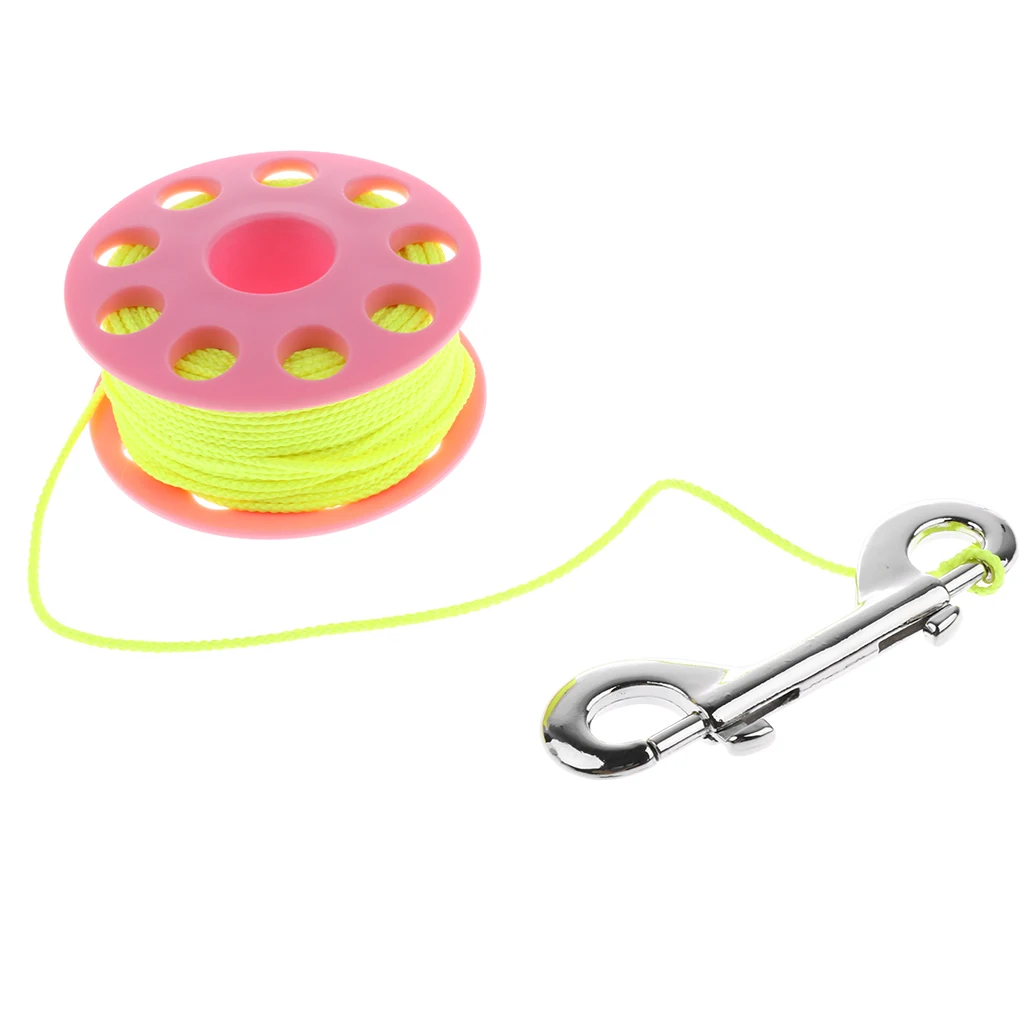 Underwater Sport Scuba Diving Finger Spool Cave Wreck Reel w/ 30m Yellow Line & Double End Snap Clip Safety Gear Equipment 