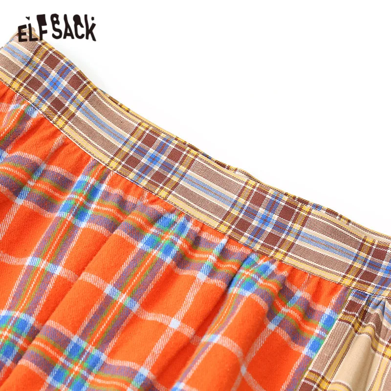 Женская винтажная юбка ELFSACK оранжевая длинная клетчатая повседневная с высокой