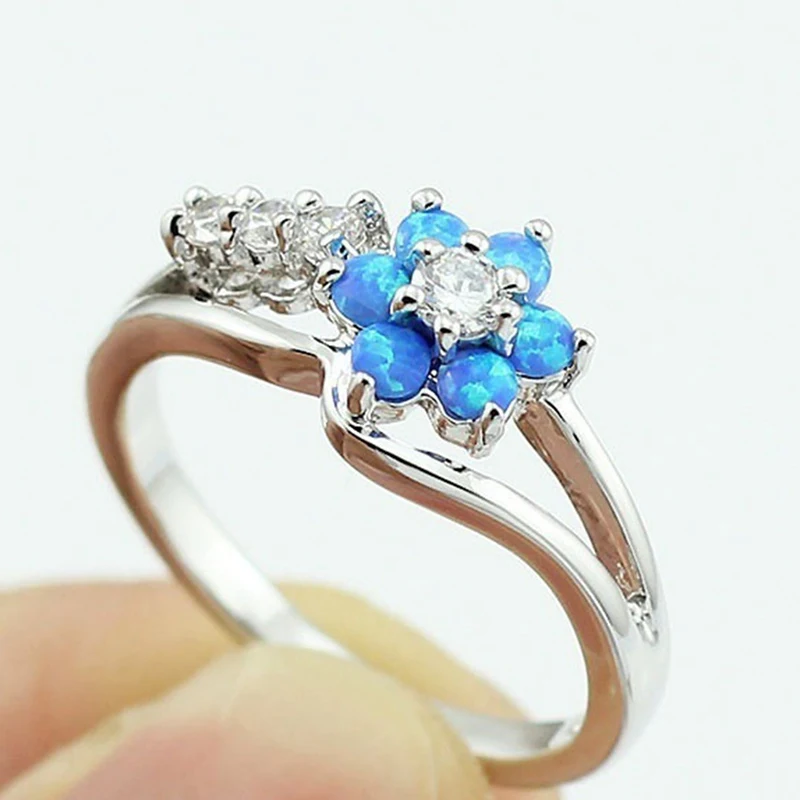 2019 Новый белый/розовый/синий цветок огненный опал кольца для женщин кубический с