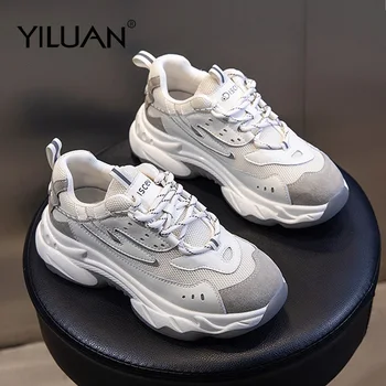 

Yiluan 2020 Leather Spring New Sneakers Women Wild Shallow Mouth Women's Shoes Casual Lace Up Platform Sports Flats Shoes Woman
