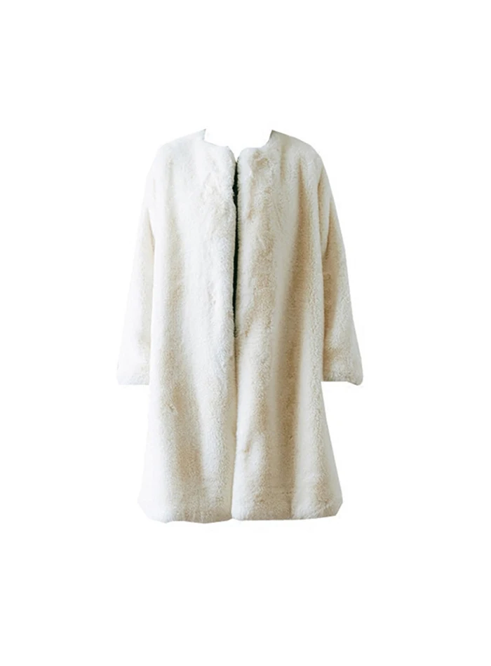 Liva/Белая теплая меховая куртка с длинными рукавами и круглым вырезом для девочек, зимнее модное женское пушистое пальто из искусственного меха, верхняя одежда, пальто, большие размеры 3XL