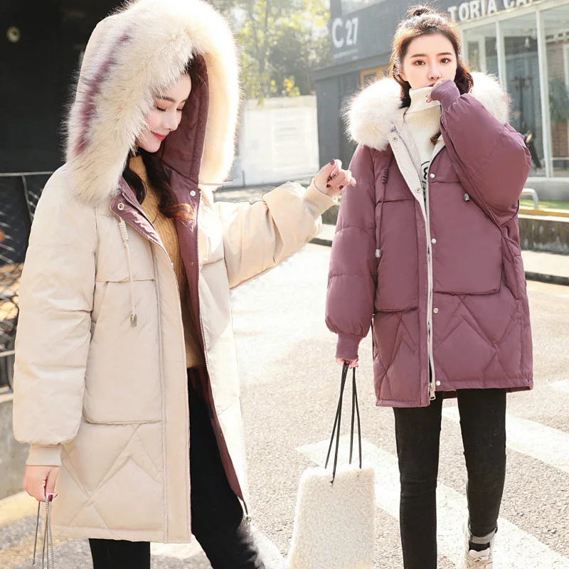 

Fashion Hooded Fur Collar Cotton Coat Women's Mid-length 2019 Winter Korean-style Loose-Fit down Coat Cotton-padded Clothes Cott